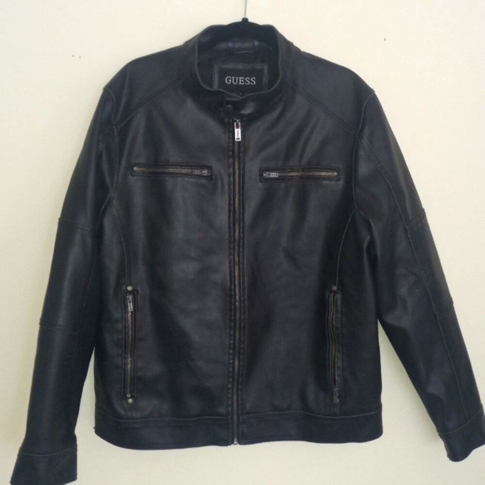 Vintage Guess Faux Leather Biker/Racer Jacket large